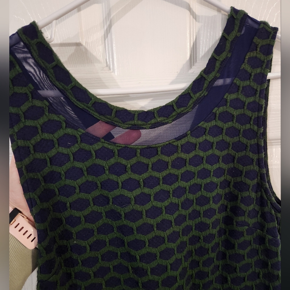Pixley Blue and Green Casual Dress With Honeycomb Textured Pattern - Picture 3 of 12